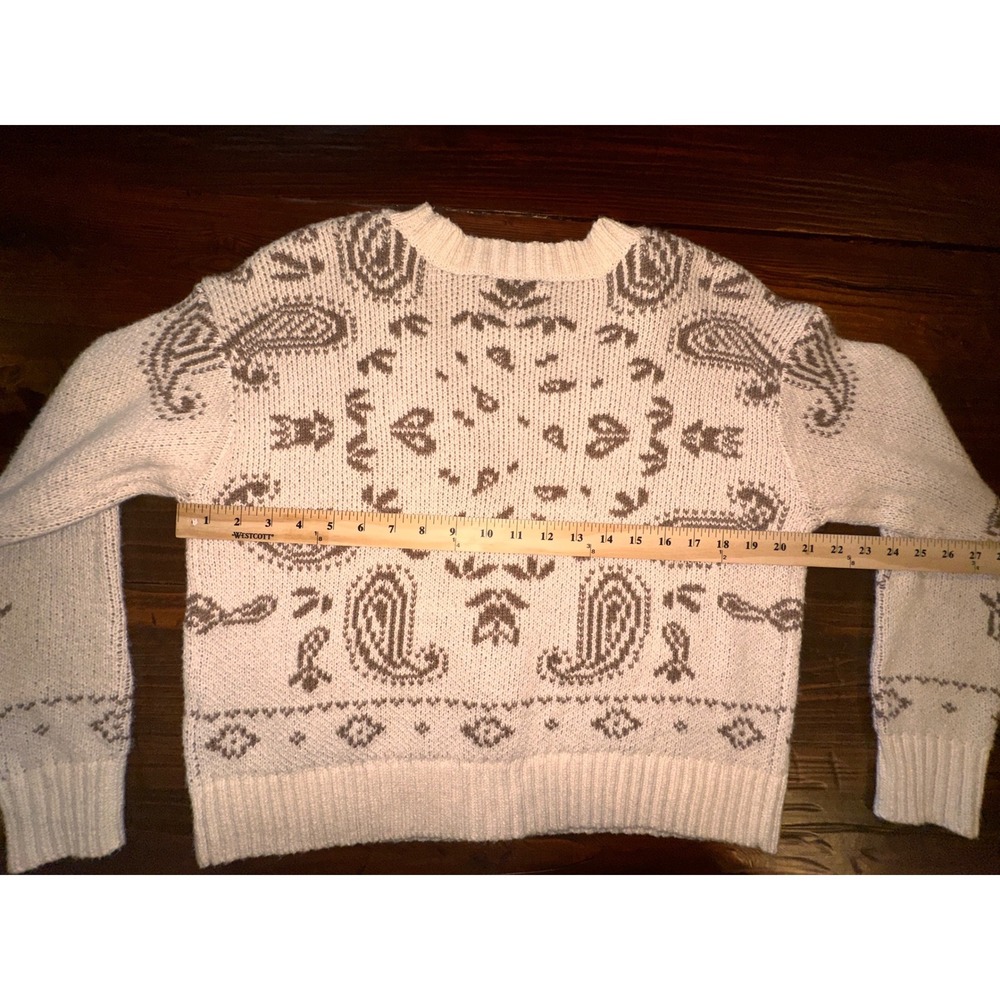 American Eagle Paisley Bandana Knit Cardigan Sweater Cream Brown Womens Medium - Picture 7 of 7